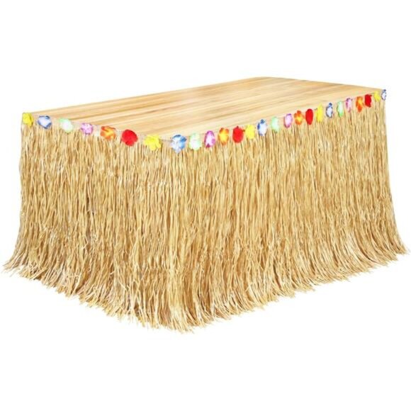 Table Skirt Natural 9 Feet x 29.5Inch Hawaiian Table Skirt for Tropical Hawaiian - Picture 1 of 7